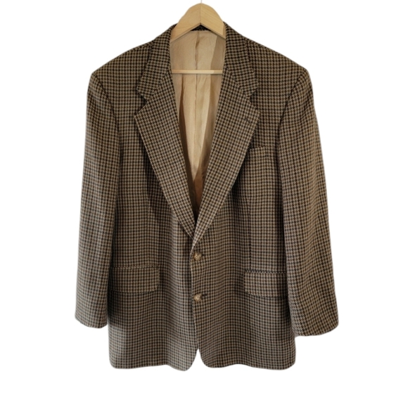 VTG Oscar De La Renta Men's Tan Houndstooth Sport Coat Sz 40R Beige Wool Office - Picture 12 of 12
